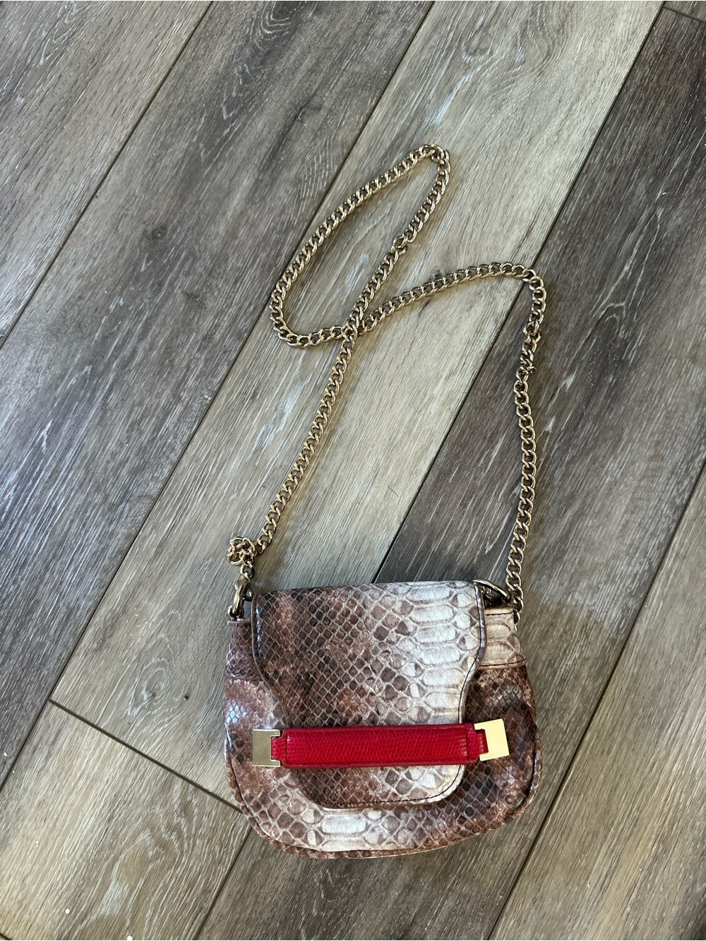 Ivanka Trump Python Print Gold Chain Strap Crossbody Bag